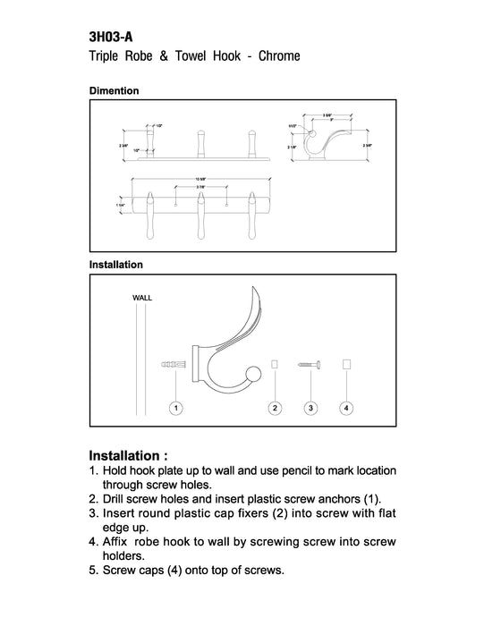 Triple Robe & Towel Hook - Rubbed Bronze