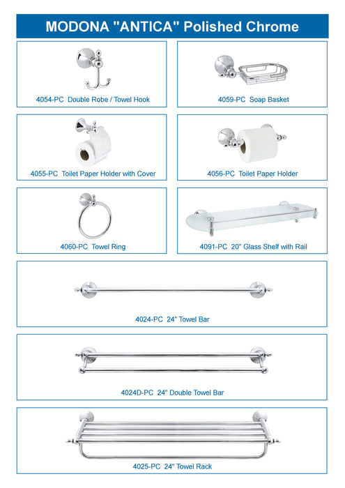 Double Robe & Towel Hook - Antica Series - Polished Chrome