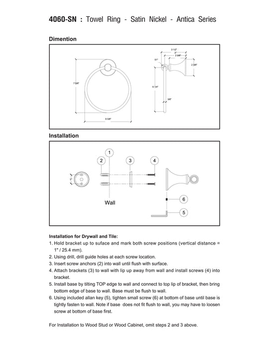 Towel Ring - Antica Series - Satin Nickel