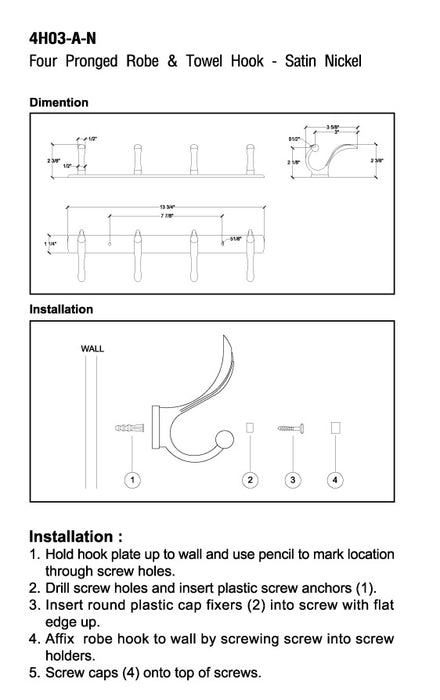 Four Pronged Robe & Towel Hook - Rubbed Bronze