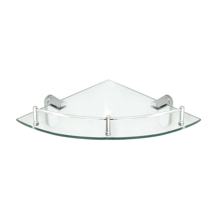 Oval Glass Corner Shelf with Rail - Polished Chrome