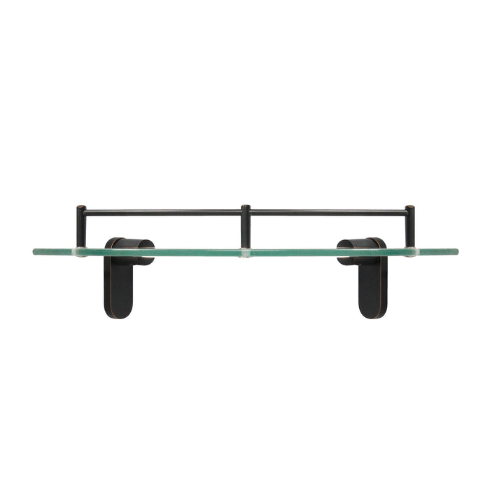 Oval Glass Corner Shelf with Rail - Rubbed Bronze