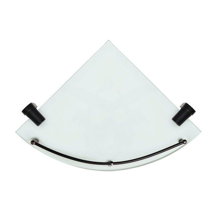 Oval Glass Corner Shelf with Rail - Rubbed Bronze