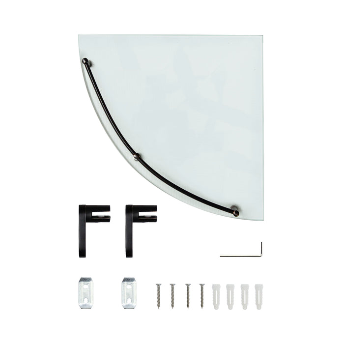 Oval Glass Corner Shelf with Rail - Rubbed Bronze