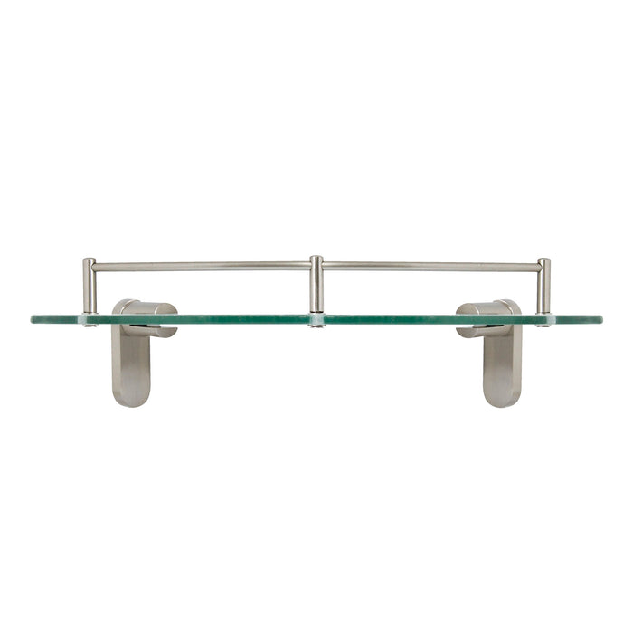 Oval Glass Corner Shelf with Rail - Satin Nickel