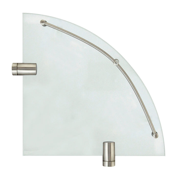 Oval Glass Corner Shelf with Rail - Satin Nickel