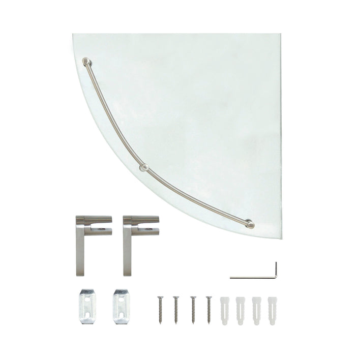 Oval Glass Corner Shelf with Rail - Satin Nickel