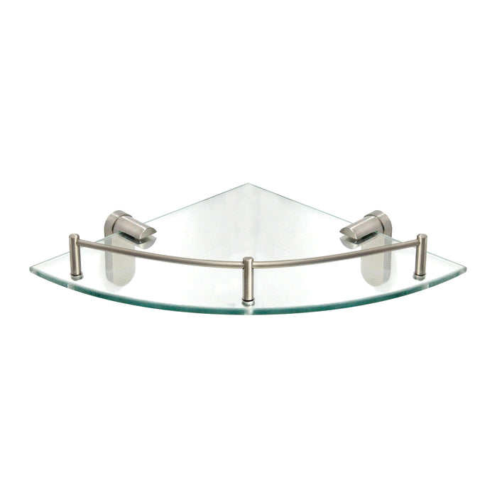 Oval Glass Corner Shelf with Rail - Satin Nickel