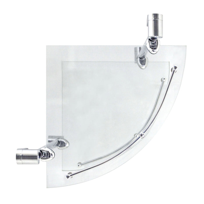 Oval Double Glass Corner Shelf with Rail - Polished Chrome
