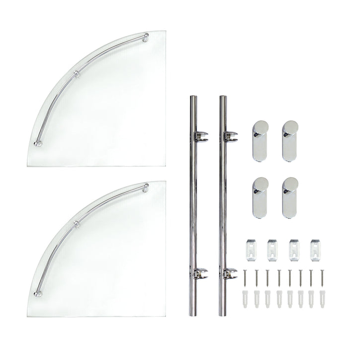 Oval Double Glass Corner Shelf with Rail - Polished Chrome