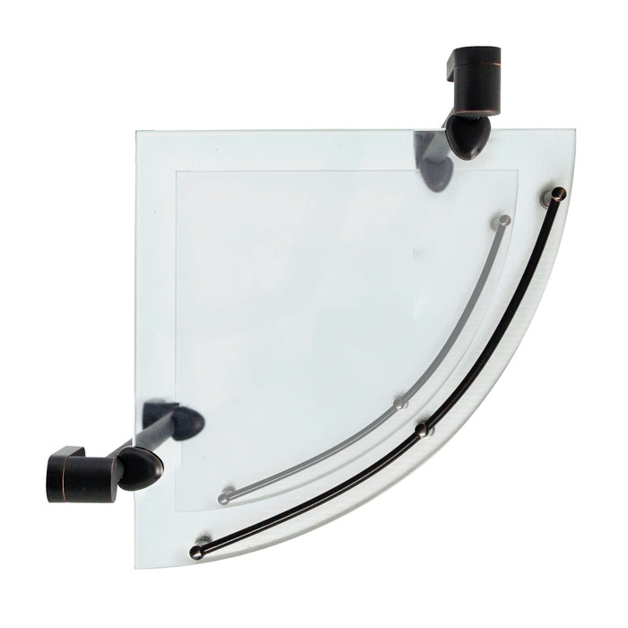 Oval Double Glass Corner Shelf with Rail - Rubbed Bronze