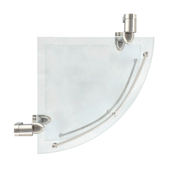 Oval Double Glass Corner Shelf with Rail - Satin Nickel