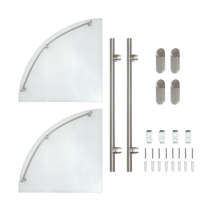 Oval Double Glass Corner Shelf with Rail - Satin Nickel