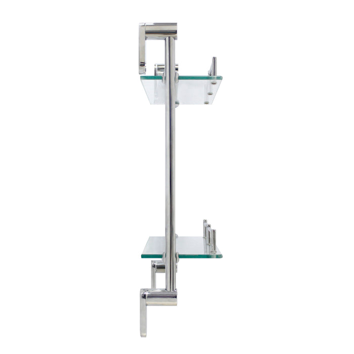 Oval Double Glass Wall Shelf with Rail - Polished Chrome