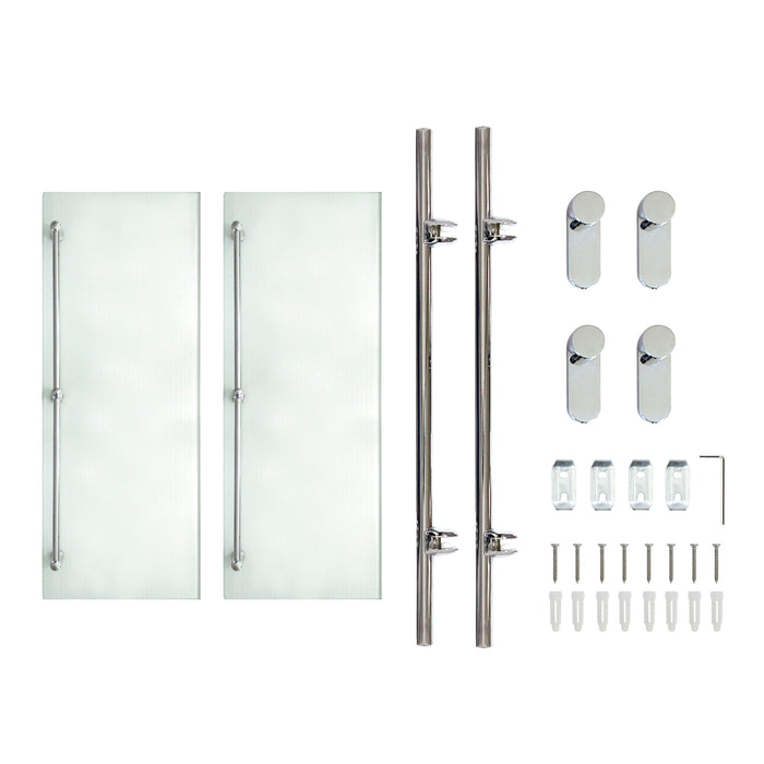 Oval Double Glass Wall Shelf with Rail - Polished Chrome