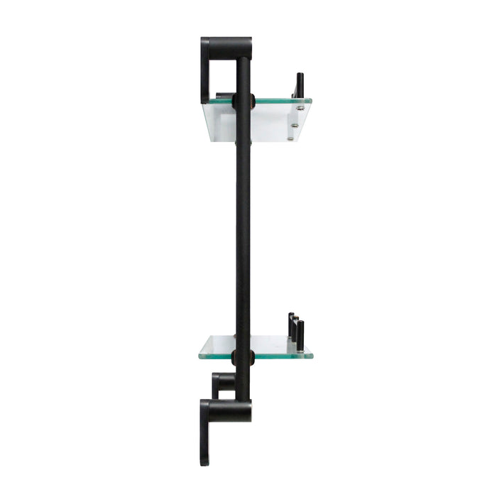 Oval Double Glass Wall Shelf with Rail - Rubbed Bronze