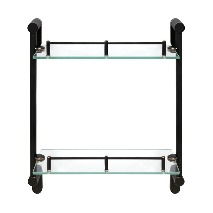 Oval Double Glass Wall Shelf with Rail - Rubbed Bronze