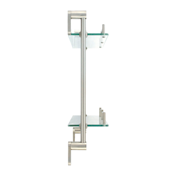 Oval Double Glass Wall Shelf with Rail - Satin Nickel