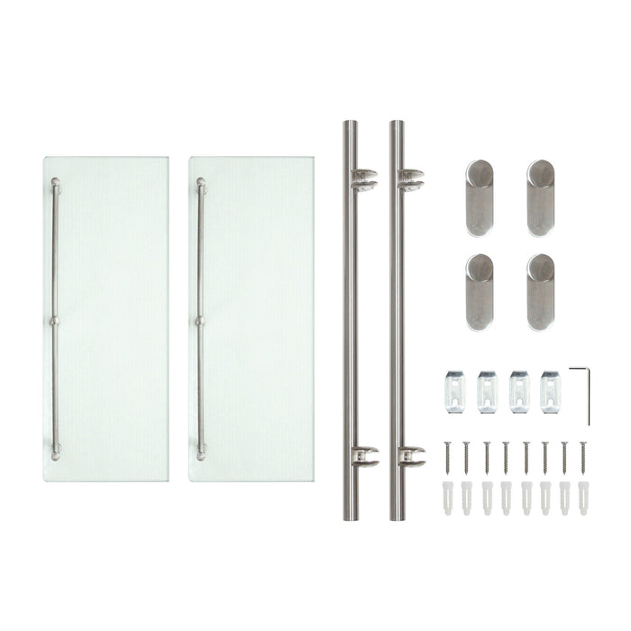 Oval Double Glass Wall Shelf with Rail - Satin Nickel