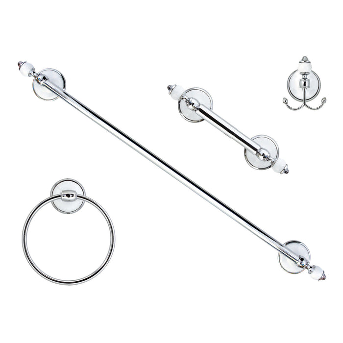 Four Piece Accessories Set - Arora Series - White Porcelain & Polished Chrome