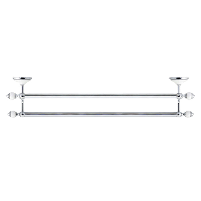 24" Double Towel Bar - Arora Series - White Porcelain & Polished Chrome