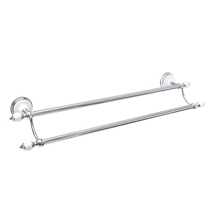 24" Double Towel Bar - Arora Series - White Porcelain & Polished Chrome