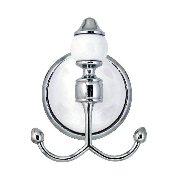 Double Robe & Towel Hook - Arora Series - White Porcelain & Polished Chrome