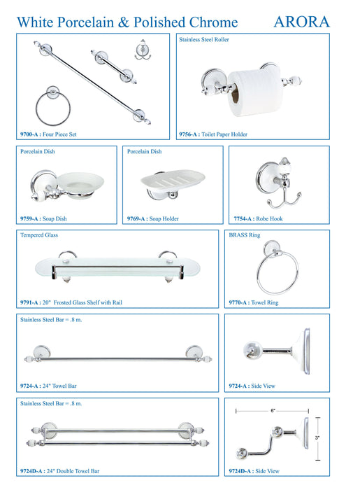 Double Robe & Towel Hook - Arora Series - White Porcelain & Polished Chrome