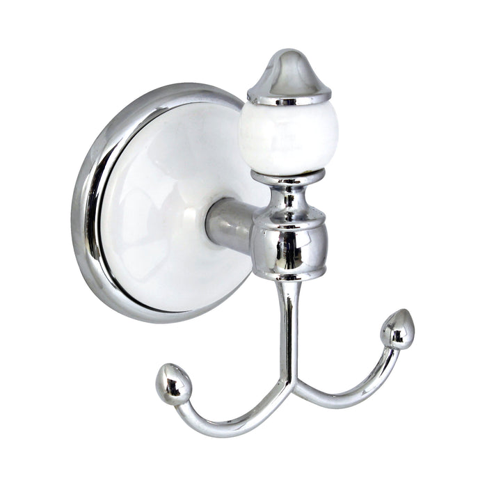 Double Robe & Towel Hook - Arora Series - White Porcelain & Polished Chrome