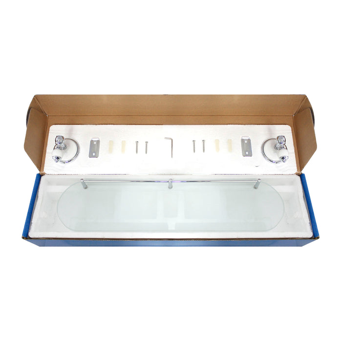 20" Frosted Glass Shelf with Rail - Arora Series - White Porcelain & Polished Chrome