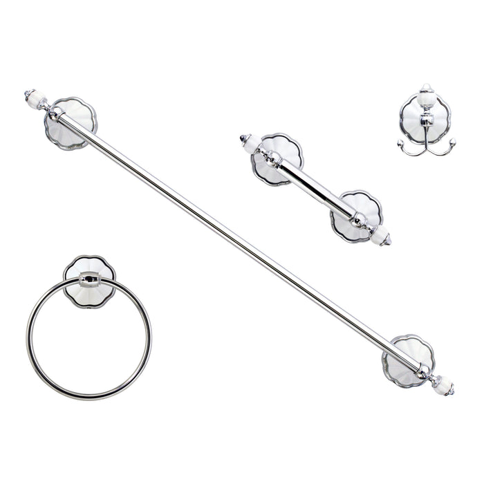 Four Piece Accessories Set - Flora Series - White Porcelain & Polished Chrome