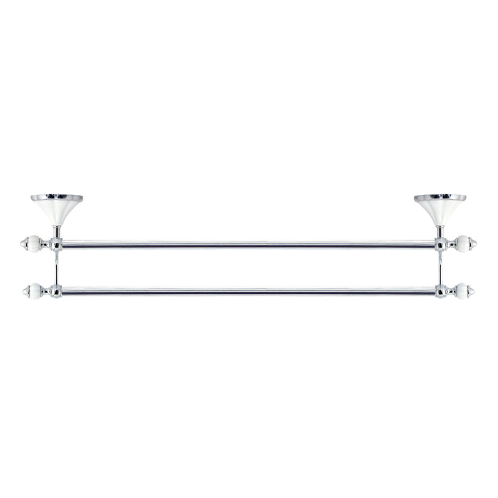 24" Double Towel Bar - Flora Series - White Porcelain & Polished Chrome
