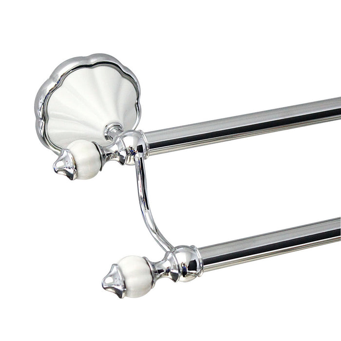 24" Double Towel Bar - Flora Series - White Porcelain & Polished Chrome