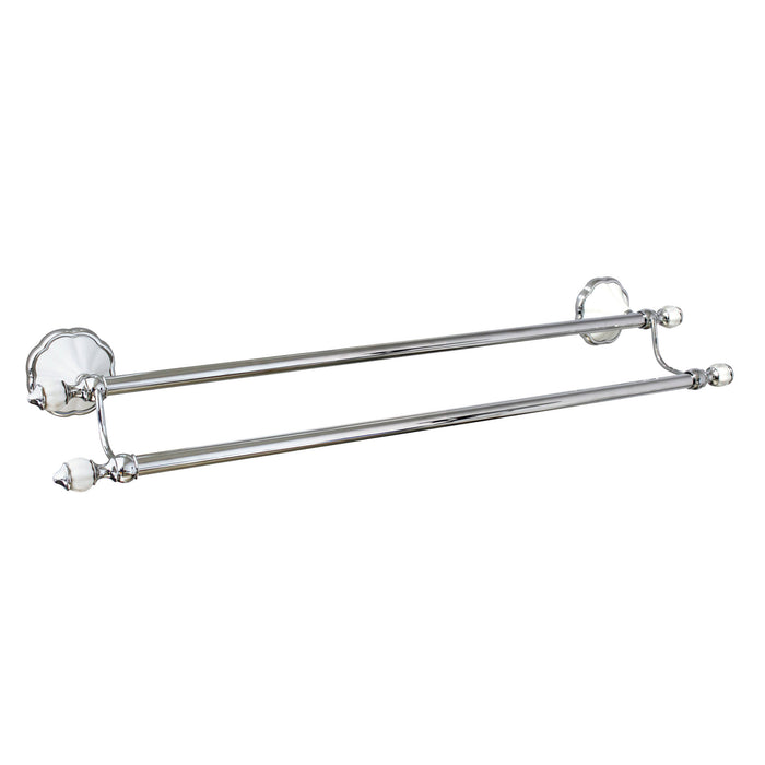 24" Double Towel Bar - Flora Series - White Porcelain & Polished Chrome