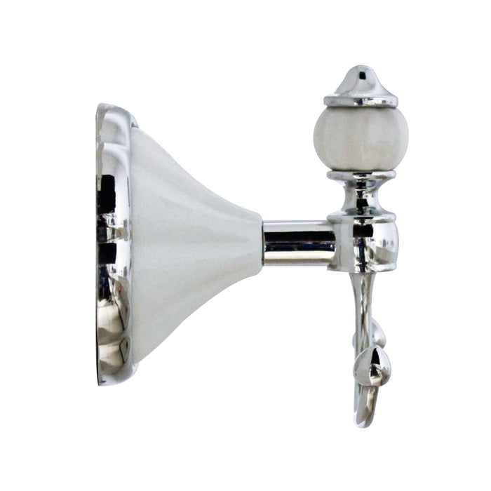 Double Robe & Towel Hook - Flora Series - White Porcelain & Polished Chrome
