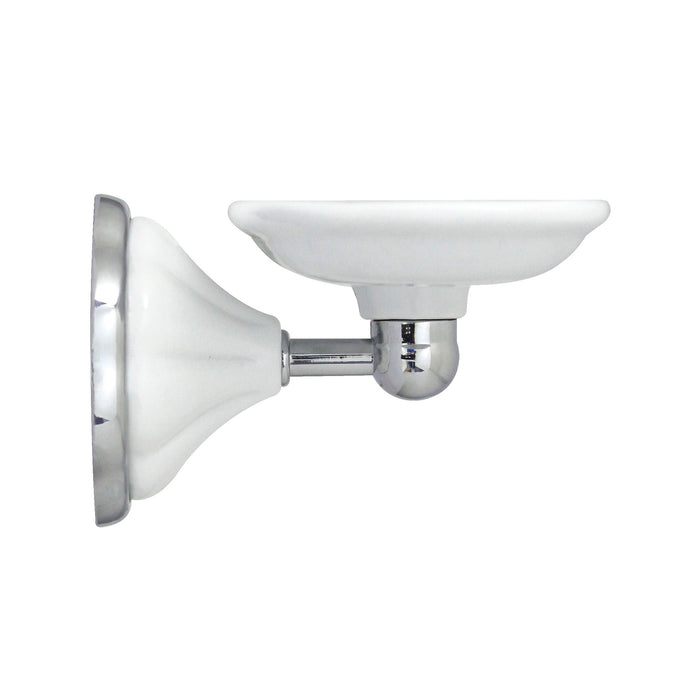 Porcelain Soap Dish - Flora Series - White Porcelain & Polished Chrome