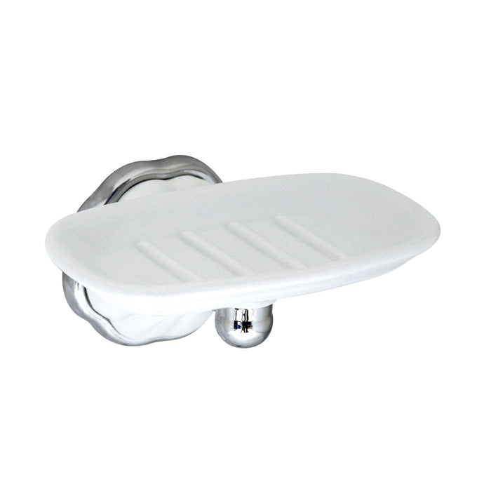 Porcelain Soap Dish - Flora Series - White Porcelain & Polished Chrome