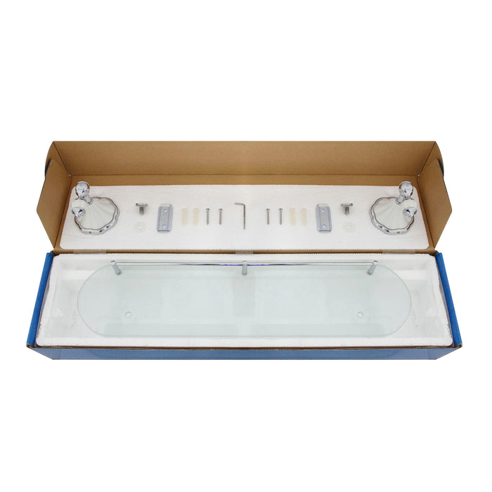 20" Frosted Glass Shelf with Rail - Flora Series - White Porcelain & Polished Chrome
