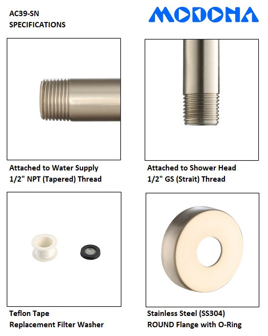 10" Rain Shower Head with 15" STRAIT Shower Arm - Satin Nickel