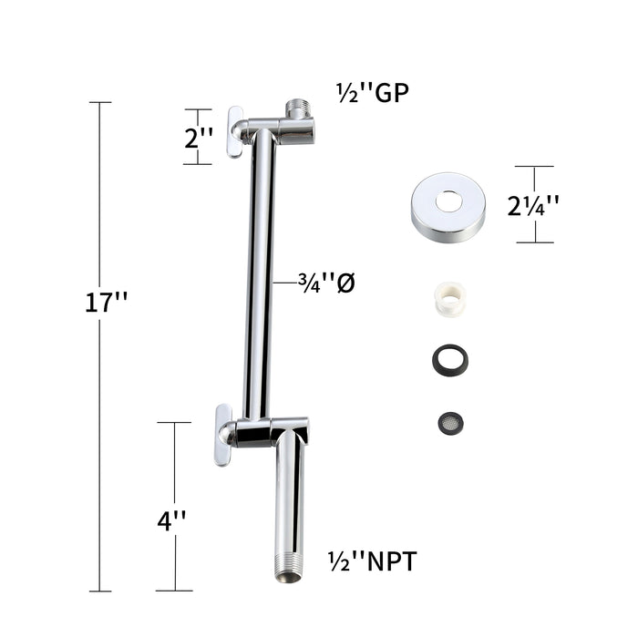 17" ADJUSTABLE Shower Arm - Polished Chrome
