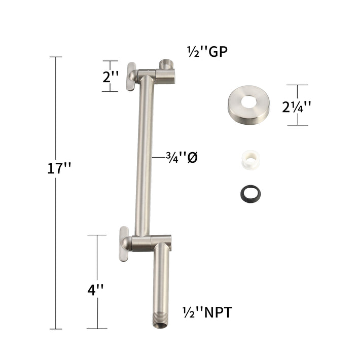17" ADJUSTABLE Shower Arm - Satin Nickel