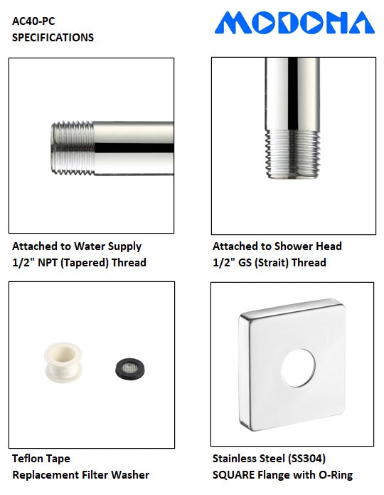 8" Square Rain Shower Head with Square Shower Arm Set - Polished Chrome