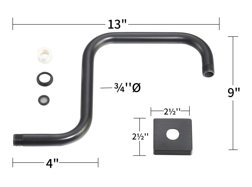 Gooseneck SQUARE Shower Arm - Rubbed Bronze
