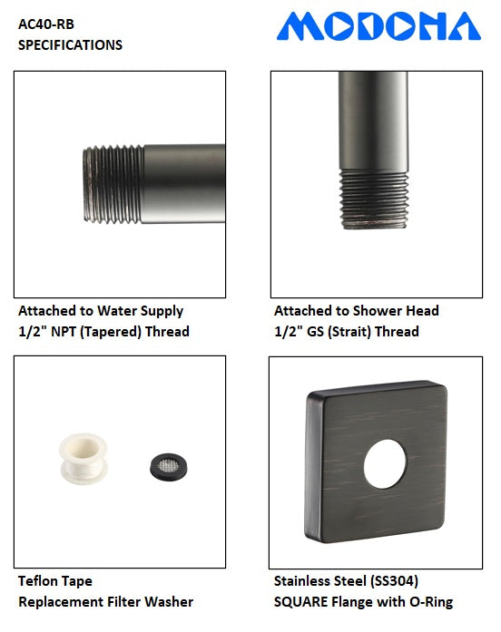 8" Square Rain Shower Head with Square Shower Arm Set - Rubbed Bronze
