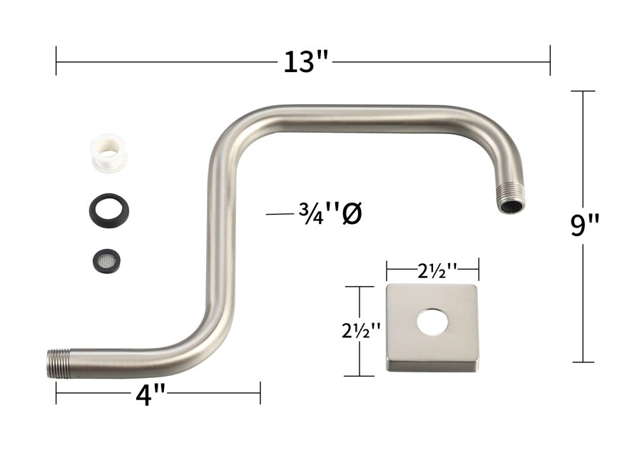 Gooseneck SQUARE Shower Arm - Satin Nickel