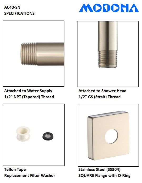 8" Square Rain Shower Head with Square Shower Arm Set - Satin Nickel
