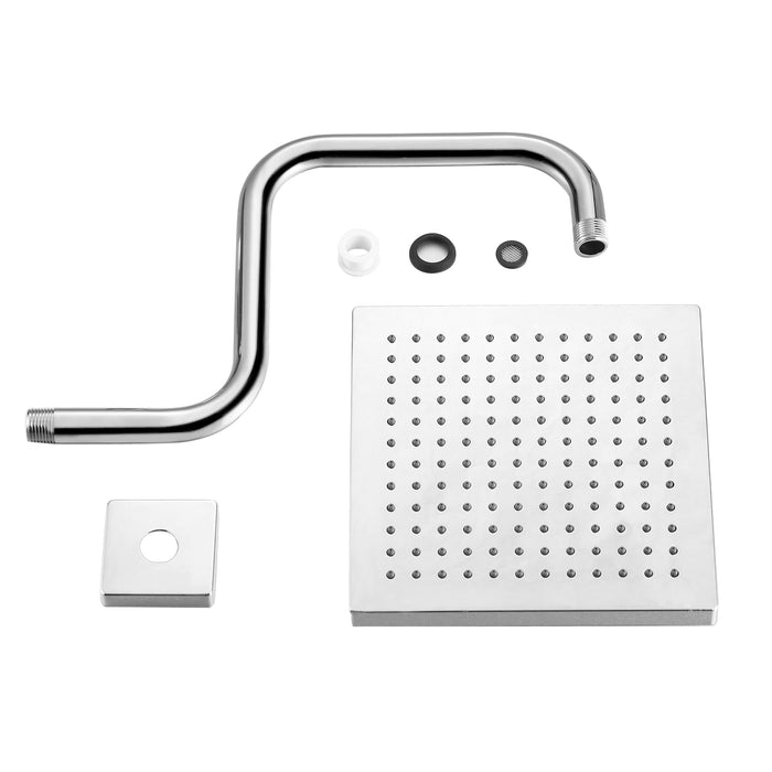 8" Square Rain Shower Head with Square Shower Arm Set - Polished Chrome