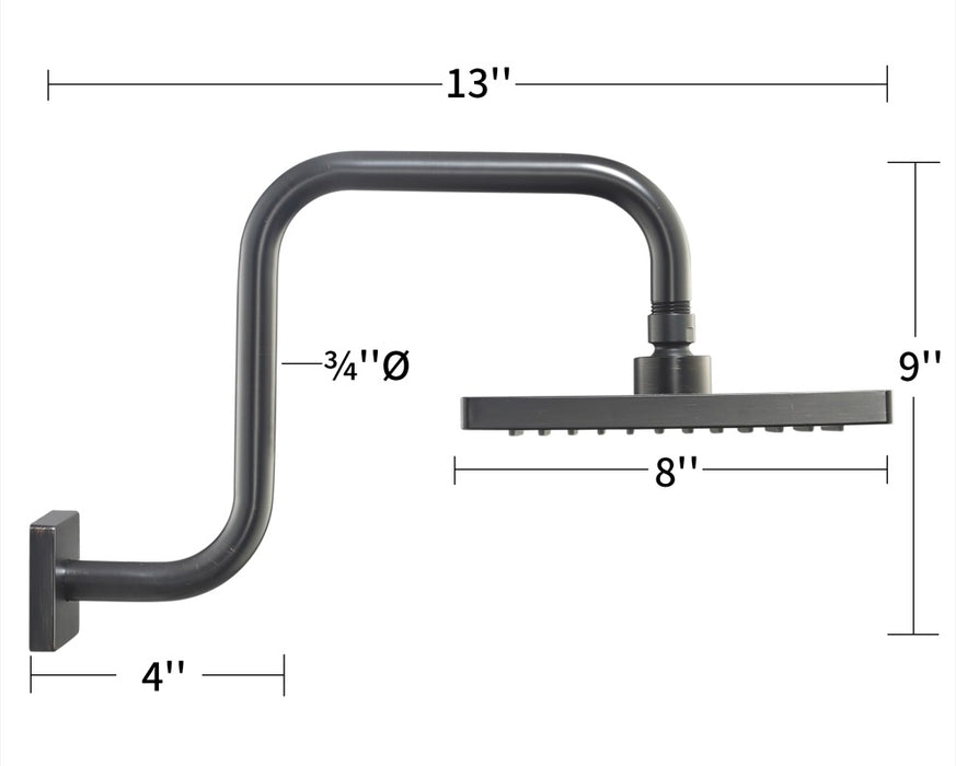 8" Square Rain Shower Head with Square Shower Arm Set - Rubbed Bronze