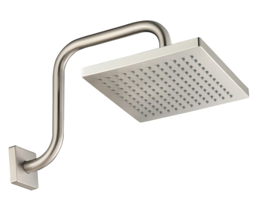 8" Square Rain Shower Head with Square Shower Arm Set - Satin Nickel
