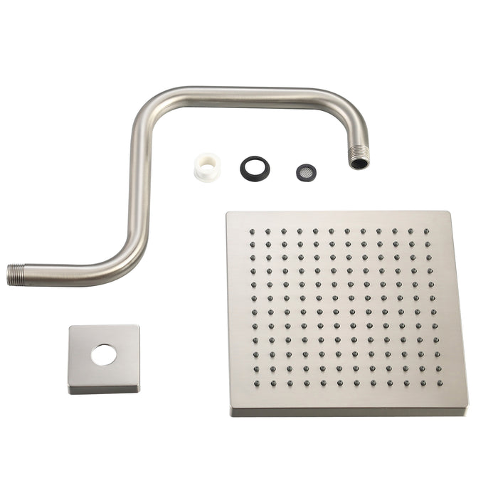 8" Square Rain Shower Head with Square Shower Arm Set - Satin Nickel